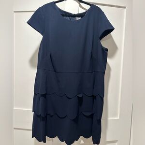 Vince Camuto Navy Blue Scalloped tiered knee length Dress